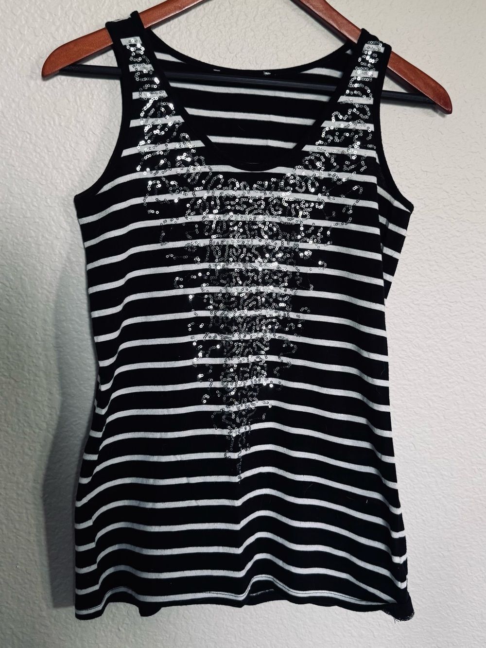 Sequin Black White Striped Tank Top